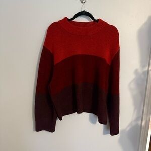 Rebecca Minkoff Large Red Cozy Colorblock Drop Sleeve Sweater Crew Neck